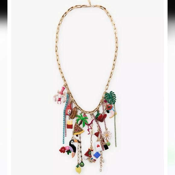 Zara Colorful Charm Link Tropical Necklace New - Picture 2 of 8